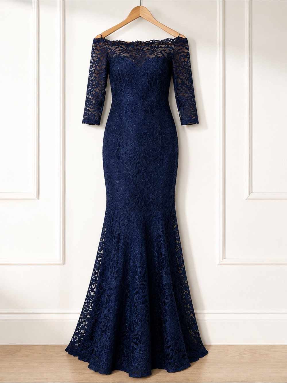 Navy Blue Lace Formal Mermaid Gown Mother Bride Off Shoulder Dress DECODE 1.8 - Picture 2 of 16